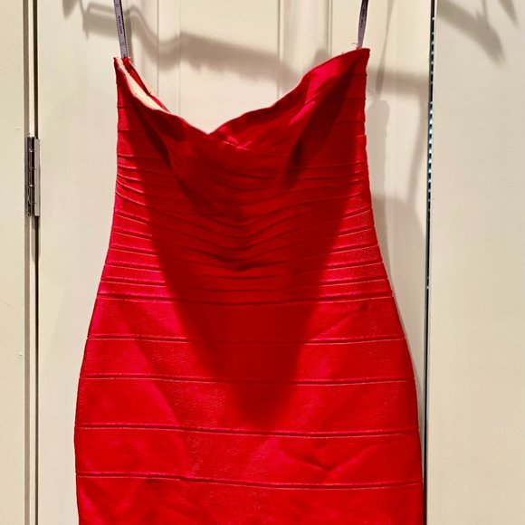 Herve Leger Strapless Lipstick Red Bandage Dress - Size M - Picture 1 of 5